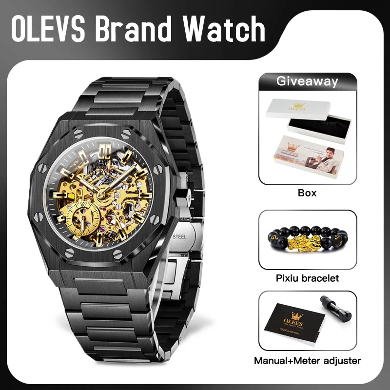 OLEVS 6669 Montre Homme Automatique Squelette Creux Acier Étanche 30M – CLEVI Paris