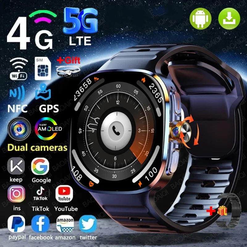 Montre 4G Android 10 AMOLED 720p GPS SIM 256Go – CLEVI Paris
