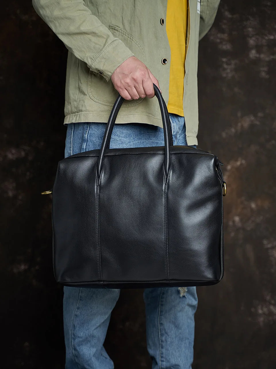 Serviette Homme Cuir Vache Rétro Business Laptop 14" 39x10x30cm – CLEVI Paris