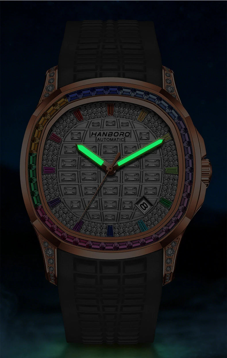 HANBORO 754 Montre Homme Automatique Miyota 8215 Carrée Saphir Cristaux – CLEVI Paris