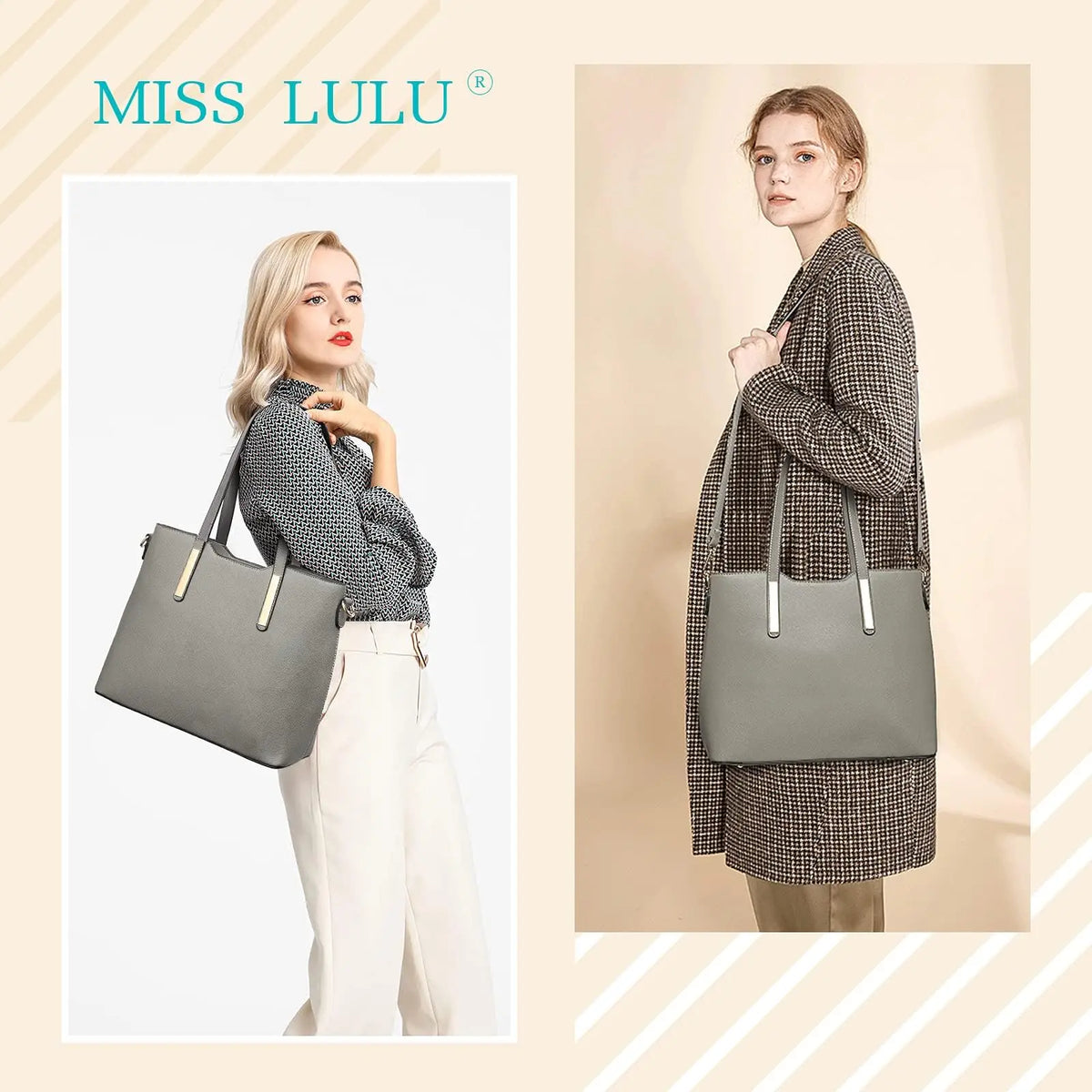 Coffret 3 Sacs Femme PU Synthétique Tote 34cm + Épaule + Pochette – CLEVI Paris