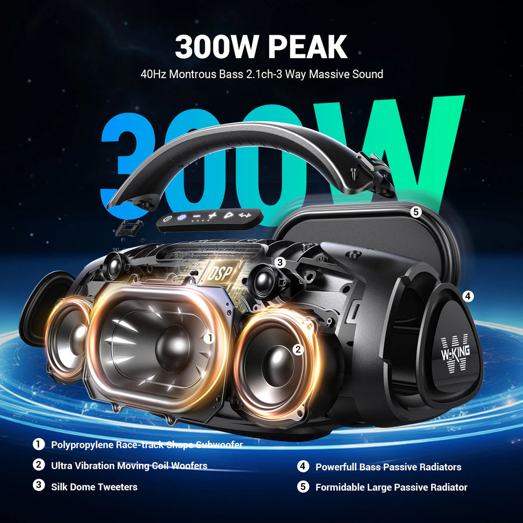 Enceinte Bluetooth Puissante 200W RMS – IP67, 24h, Basse Profonde, Karaoké | W-KING X20