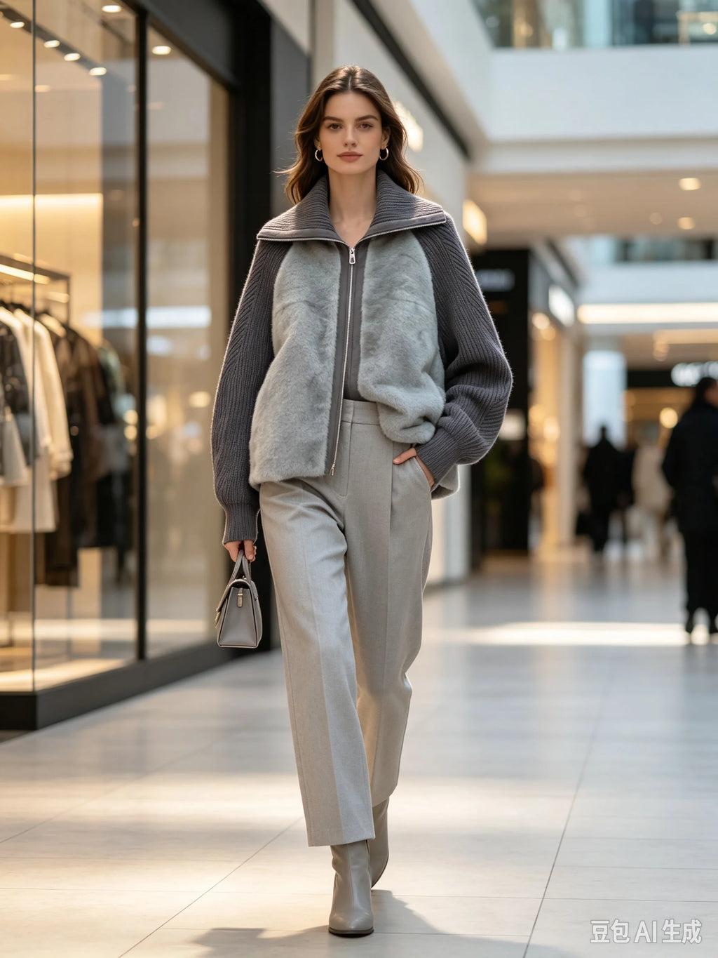 Veste femme en maille et fausse fourrure – CLEVI Paris