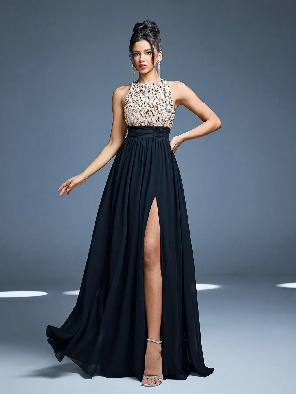 Robe noire bustier à paillettes – CLEVI Paris