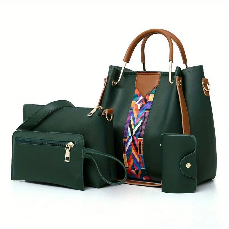 Coffret 4 Sacs Femme PU Rayé Tote + Croisé + Pochette + Porte-Cartes – CLEVI Paris