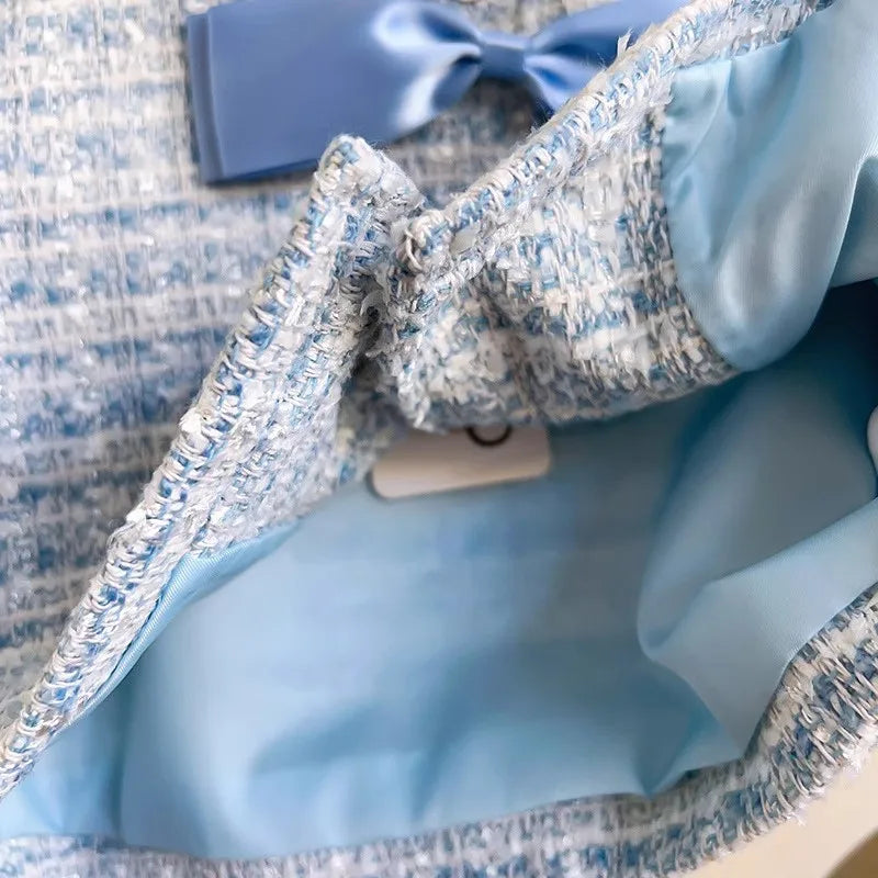 Ensemble fille bleu veste et jupe en coton – CLEVI Paris