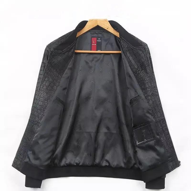 Veste homme en cuir noir motif crocodile – CLEVI Paris