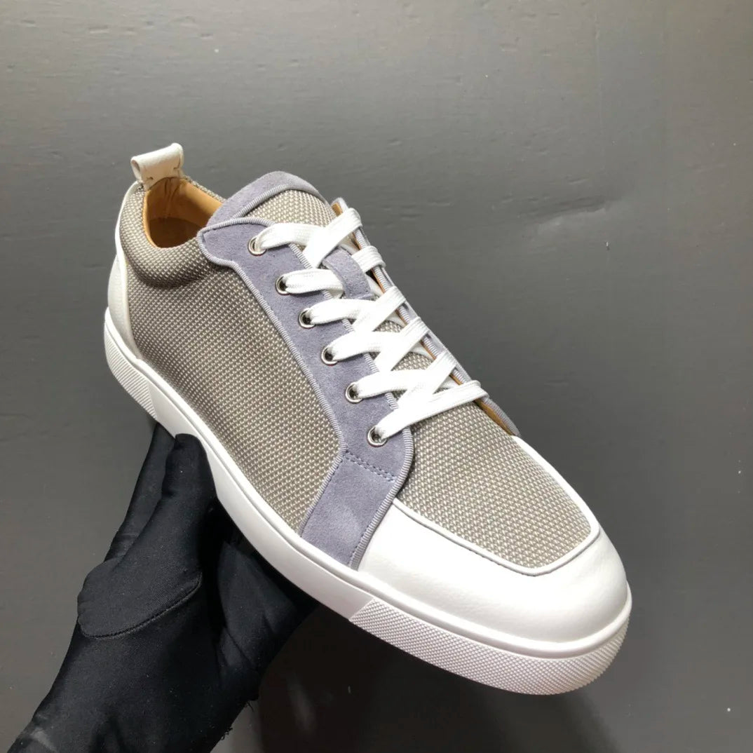 Sneakers Cuir Véritable Semelle Rouge Blanc Gris Unisexe – CLEVI Paris