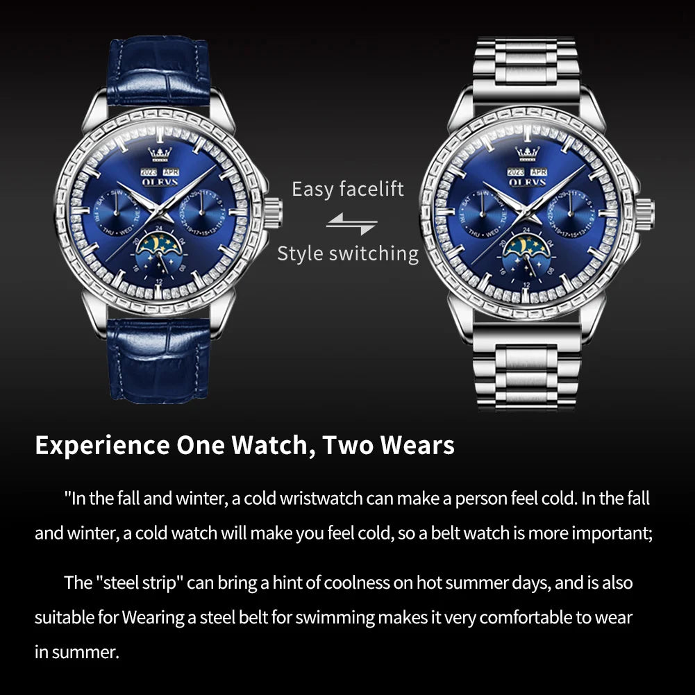 OLEVS 6695 Montre Homme Automatique Diamants Phase de Lune – CLEVI Paris
