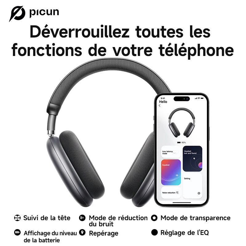 Casque Picun F8 Pro ANC -52dB 3D Spatial Audio 80h – CLEVI Paris