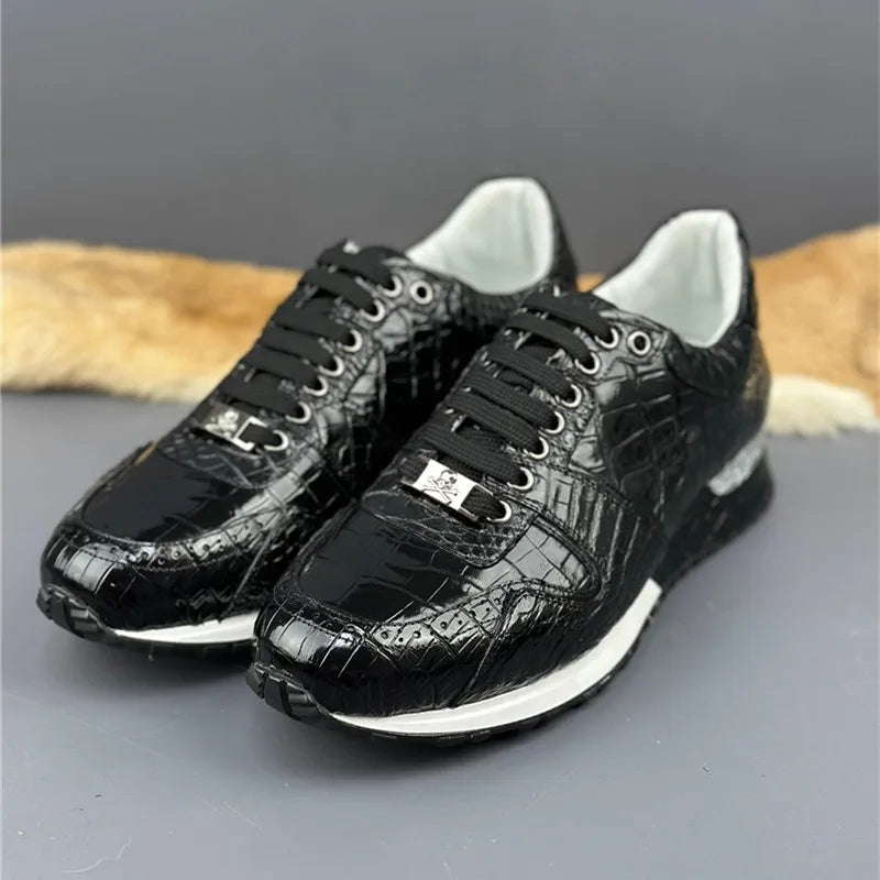 Sneakers Cuir Crocodile Noir Lacets Souple Homme – CLEVI Paris