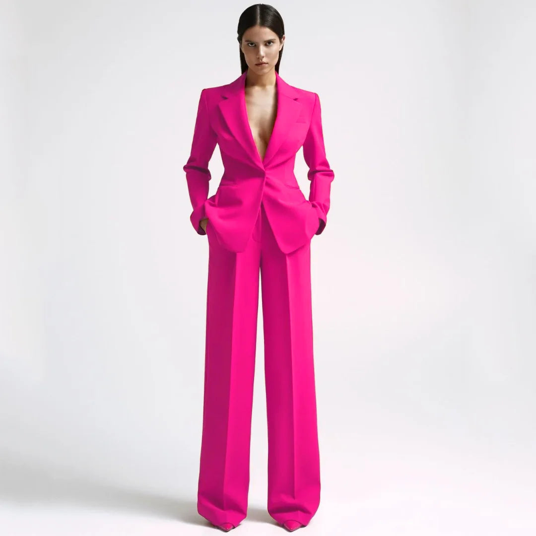 Tailleur 2 Pièces Femme Blazer Pantalon Revers Cranté 13 Coloris – CLEVI Paris