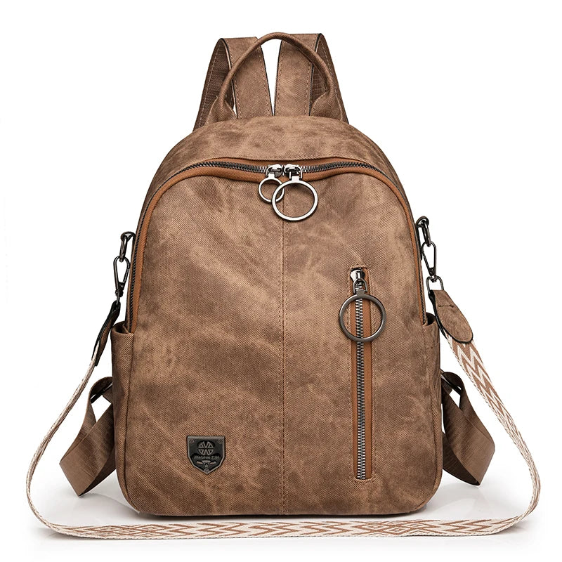Sac à Dos PU Souple Femme Grande Capacité Retro Voyage École – CLEVI Paris