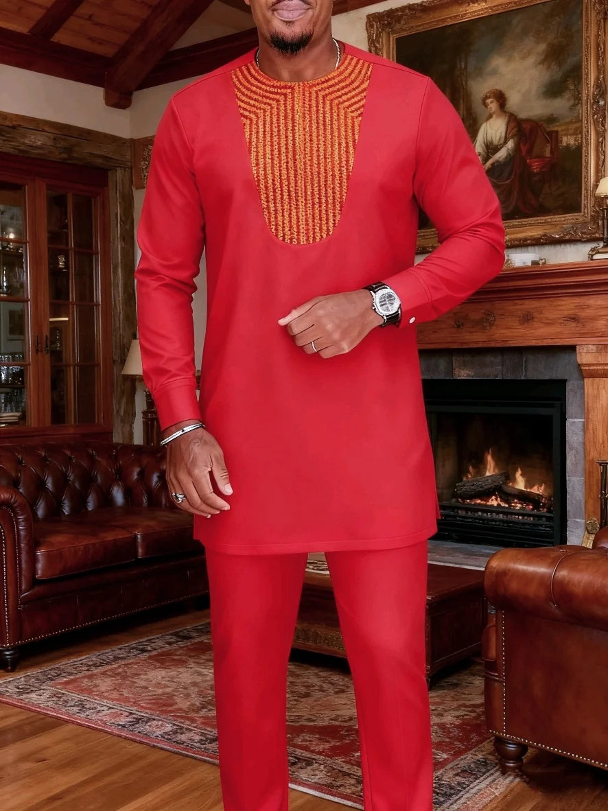Kaftan Agbada Homme Style Africain 2 Pièces Veste Manches Longues + Pantalon Mariage Cérémonie S-XXL – CLEVI Paris