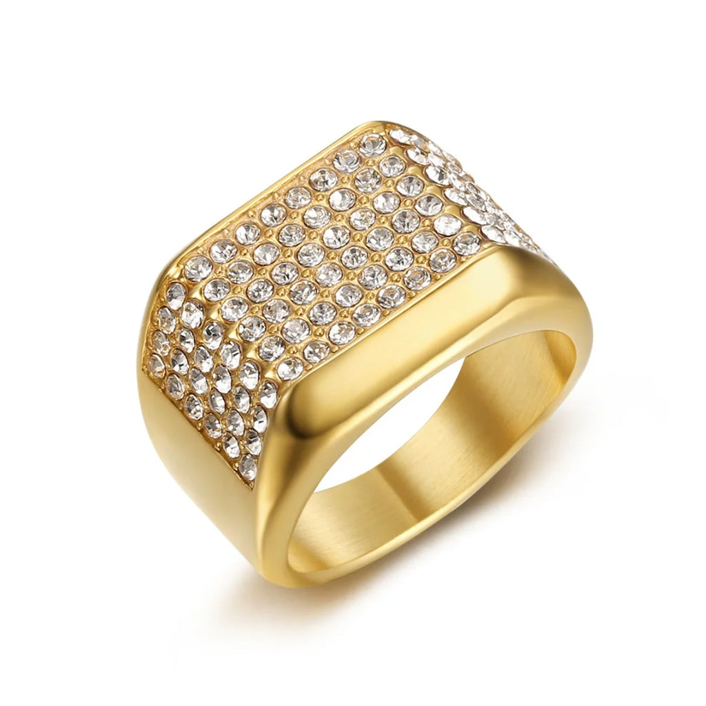 Bague homme carrée 16 mm en acier et zircon – CLEVI Paris
