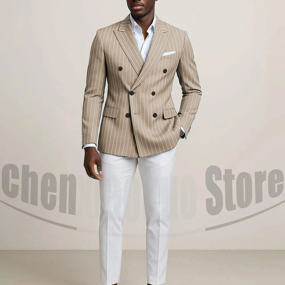 Costume Double boutonnage pour hommes avec fines rayures, tenues formelles sur mesure pour affaires, décontractées, fête, Chic, costume 2 pièces