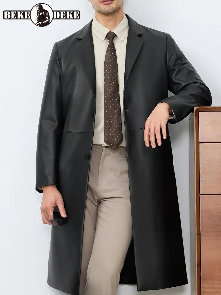 Manteau long homme en cuir à revers BEKEDEKE – CLEVI Paris