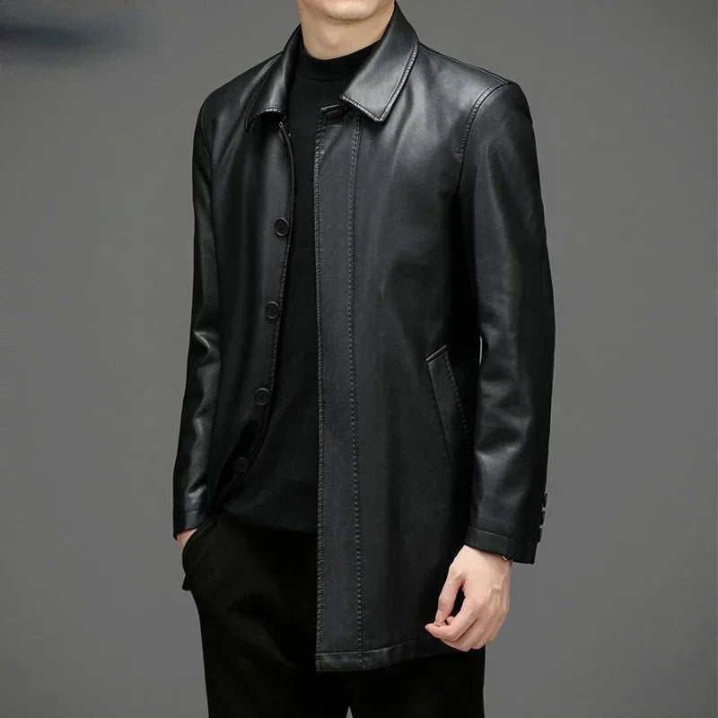 Veste mi-longue homme en croûte de cuir – CLEVI Paris