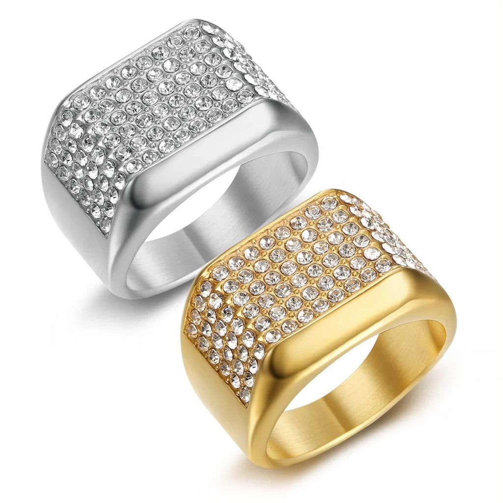 Bague homme carrée 16 mm en acier et zircon – CLEVI Paris