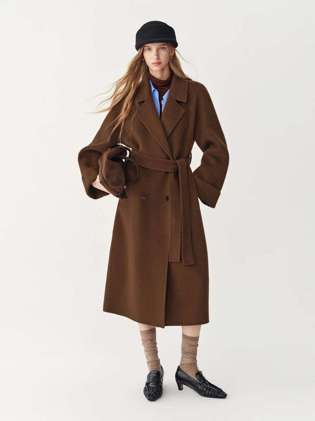 Manteau long ceinturé en laine femme – CLEVI Paris
