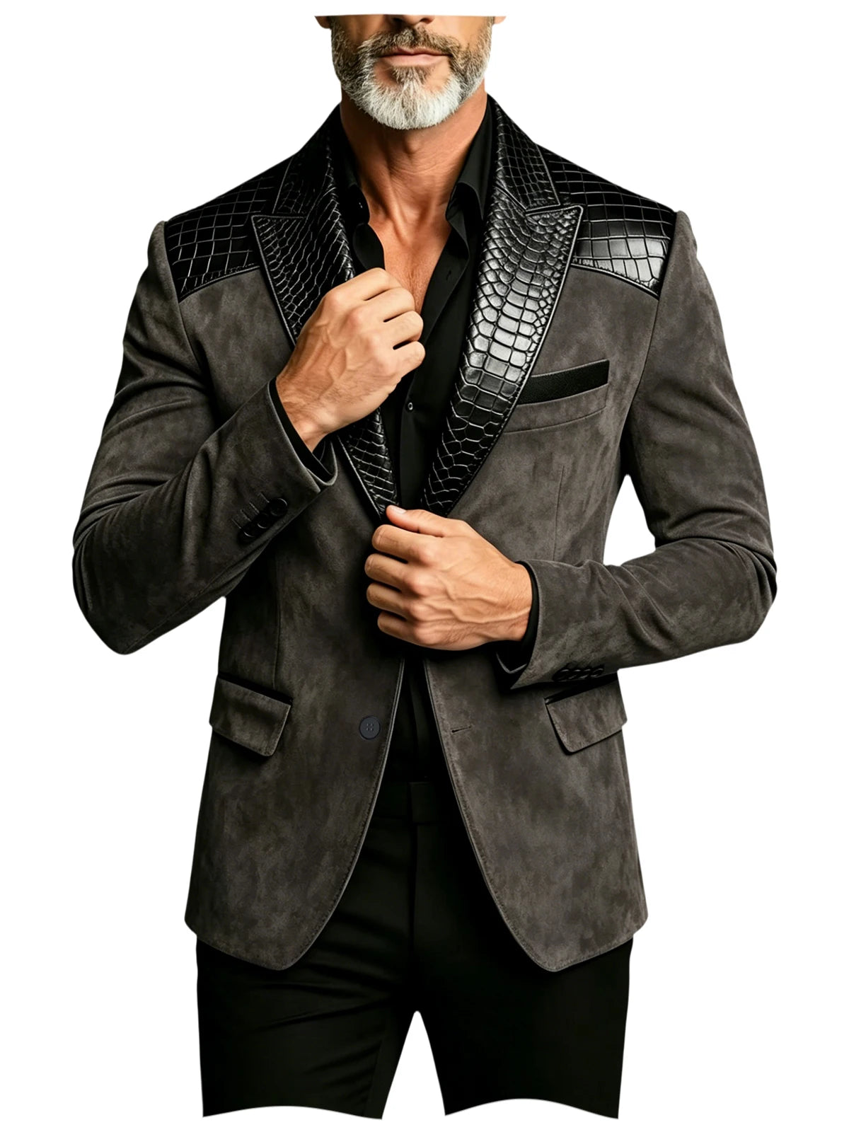 Blazer homme en daim, revers façon crocodile – CLEVI Paris