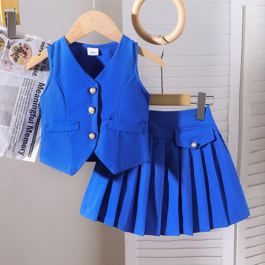 Ensemble fille gilet col V et jupe plissée – CLEVI Paris