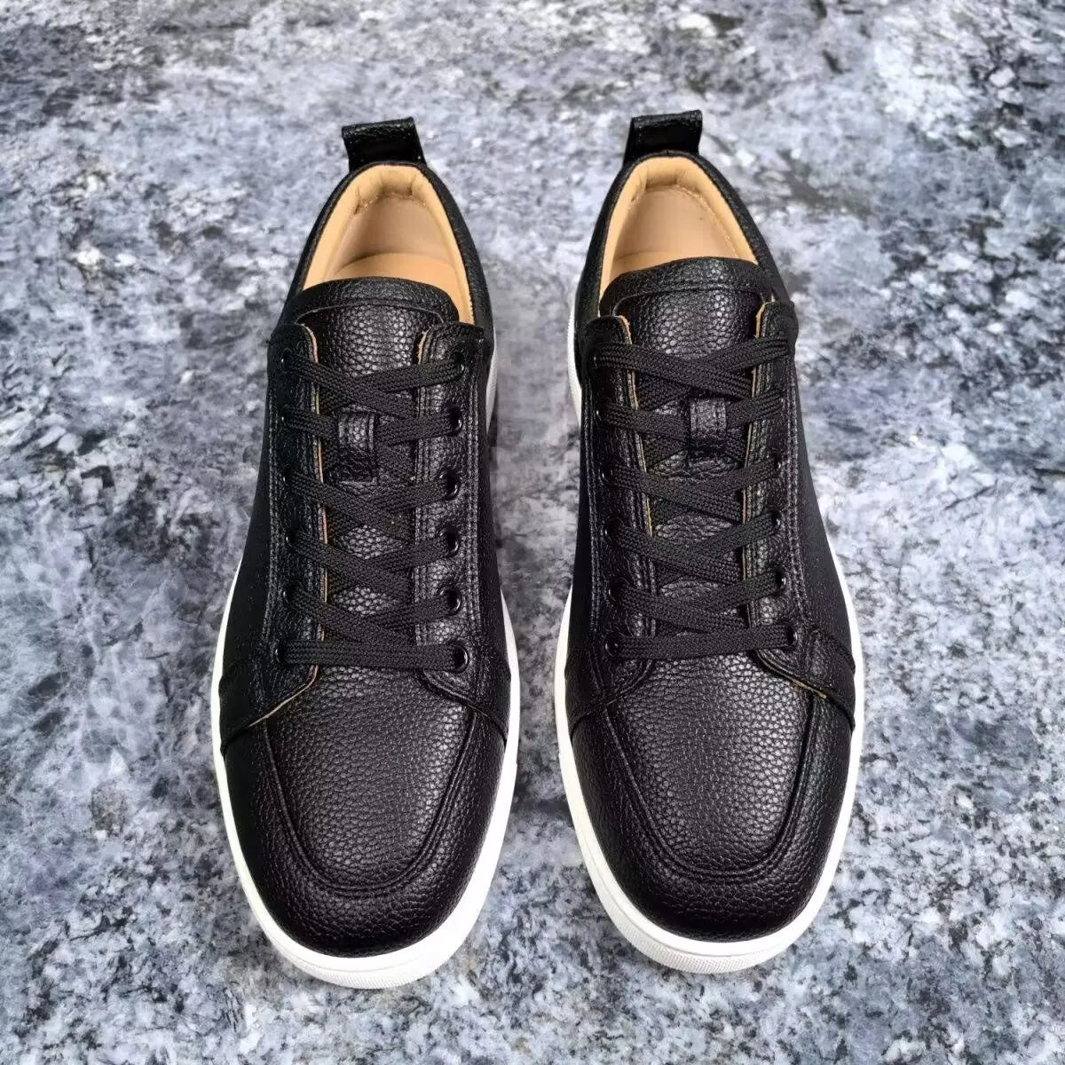 Sneakers Basses Cuir Grainé Lychee Noir Homme – CLEVI Paris