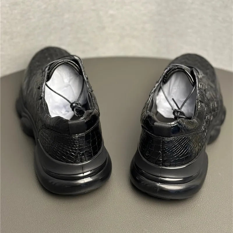Sneakers Plates Cuir Croco Noir Lacets Homme – CLEVI Paris