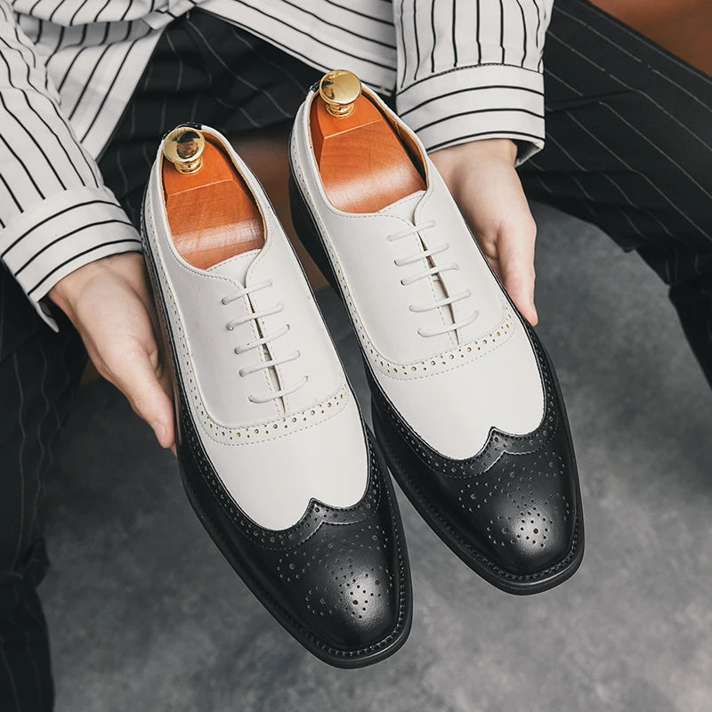 Oxford Brogue Cuir Verni Homme Lacets Business Mariage Bureau – CLEVI Paris