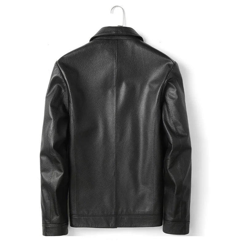 Veste homme en cuir noir boutonnée à rabats – CLEVI Paris