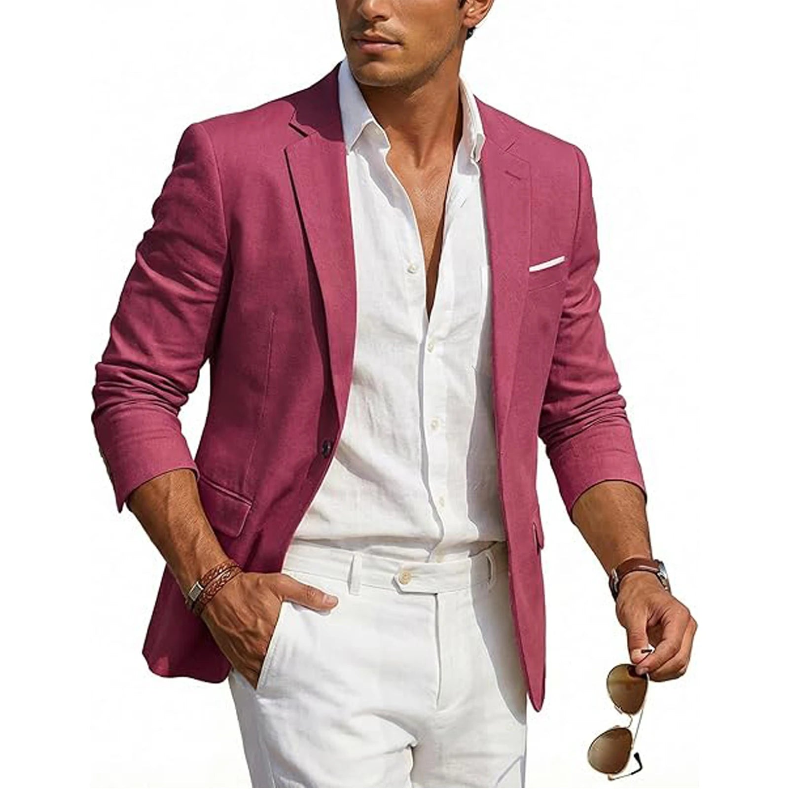 Blazer Homme Casual Lin Slim Fit Léger Un Bouton Mariage Plage – CLEVI Paris