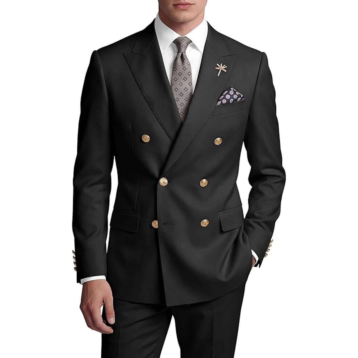 Costume homme 2 pièces croisé à boutons dorés – CLEVI Paris