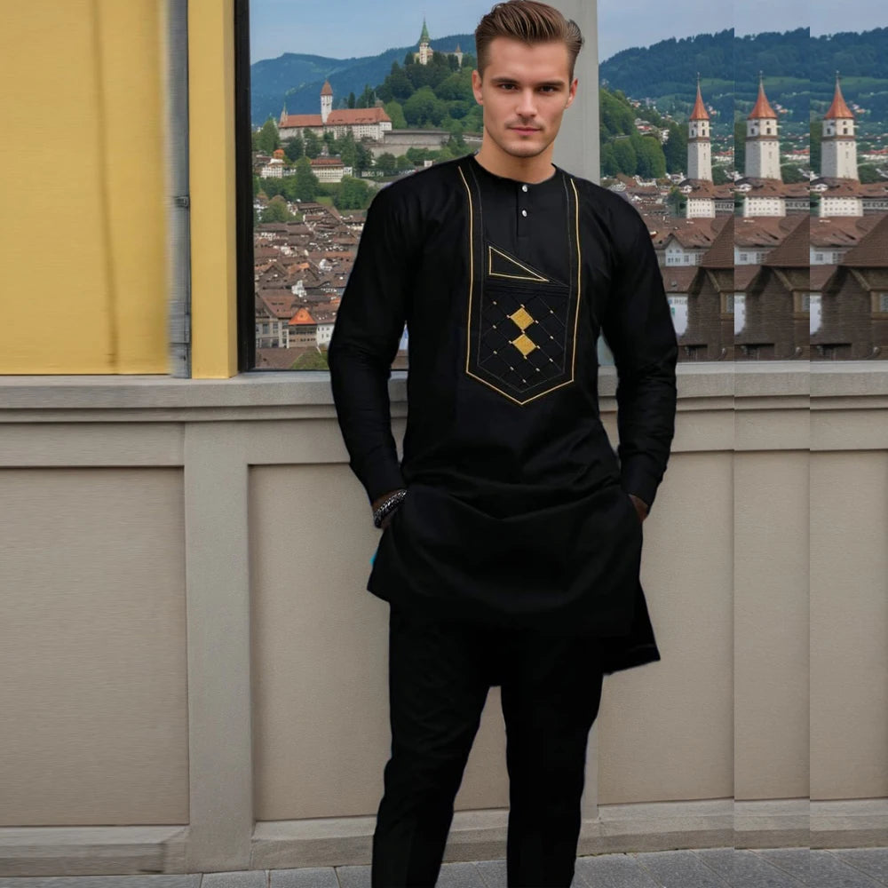 Ensemble Deux Pièces Kaftan Homme Brodé – CLEVI Paris