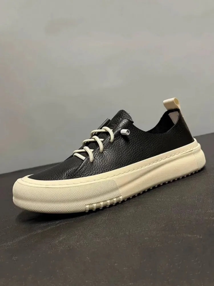Sneakers Basses Homme Cuir Véritable Slip-On Plateforme – CLEVI Paris