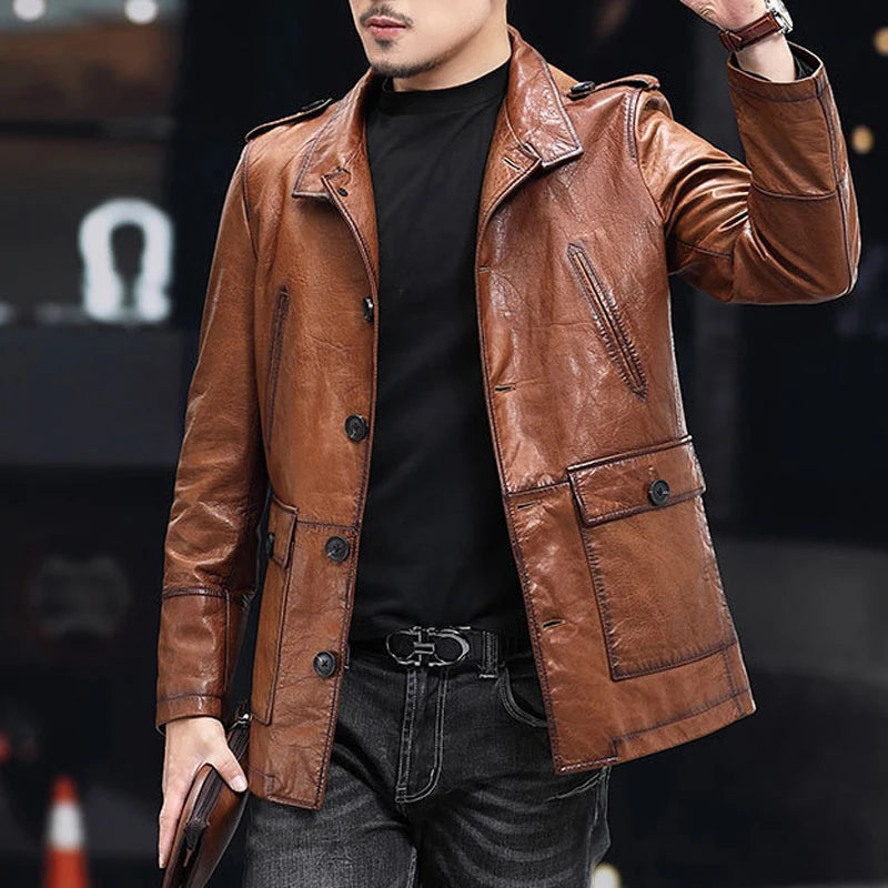 Veste homme en cuir boutonnée – CLEVI Paris