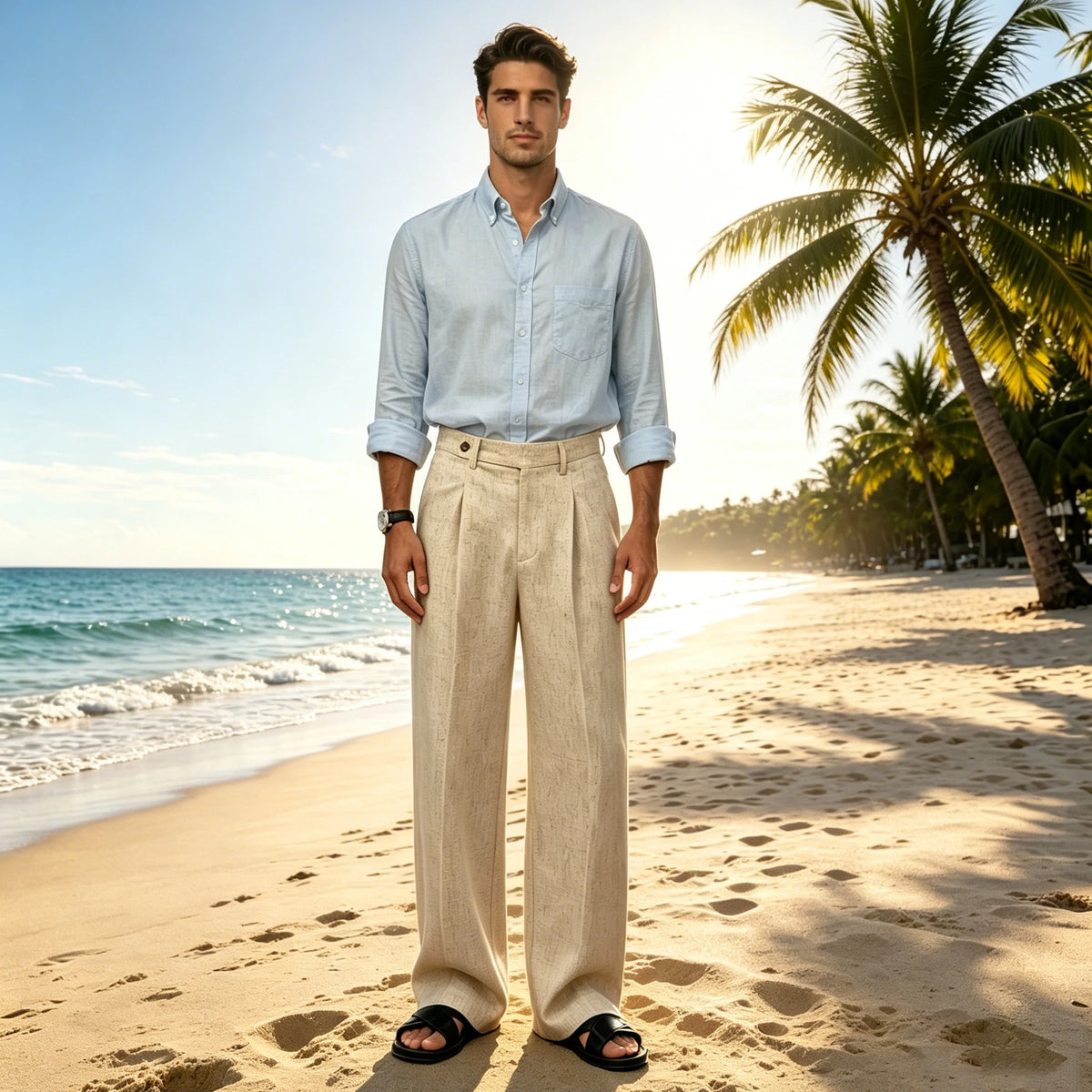 Pantalon homme en lin coupe ample – CLEVI Paris