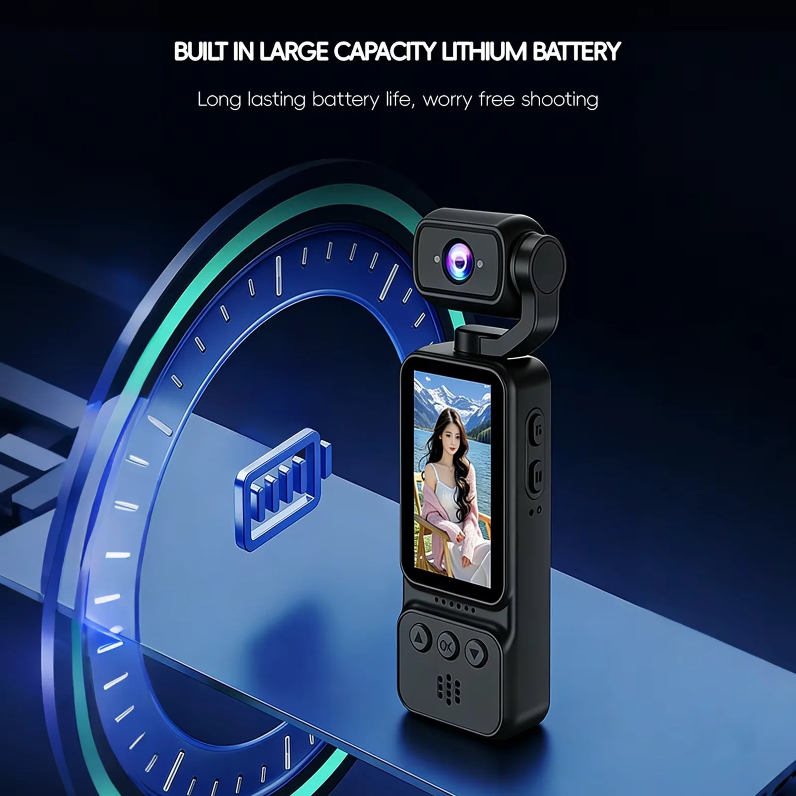 Caméra Vlog 1080P Full HD – Objectif Rotatif 180° Stabilisation Gyroscopique Portable Rechargeable – CLEVI Paris