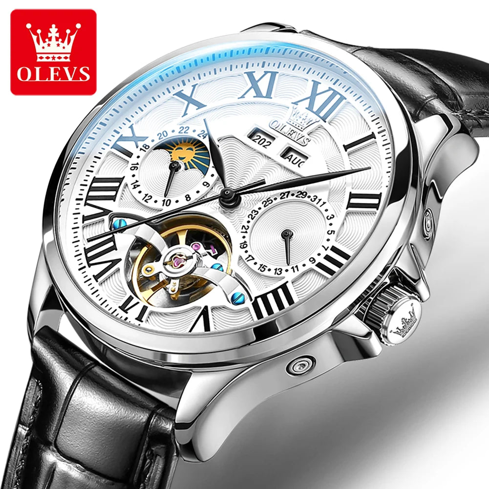 OLEVS 7013 Montre Homme Automatique Phases de Lune Chiffres Romains – CLEVI Paris