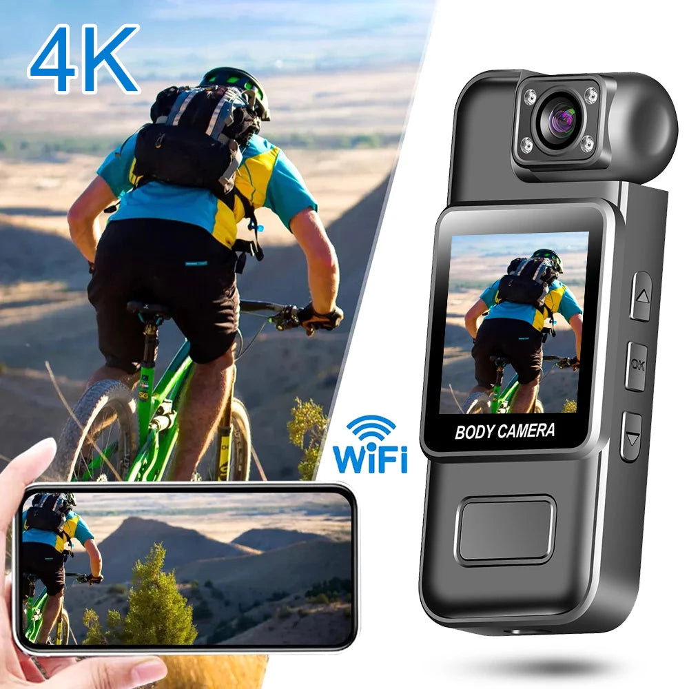 Caméra Corporelle 4K WiFi – 8h Autonomie, Vision Nocturne IR, Clip Dorsal, Écran 1,54", Détection de Mouvement – CLEVI Paris