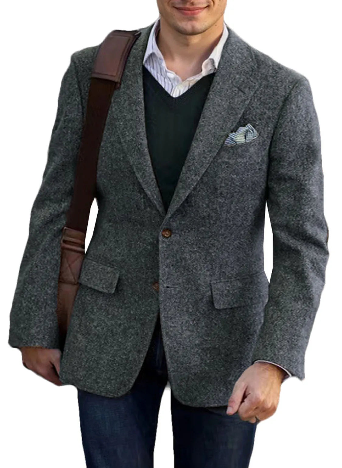 Blazer homme en tweed, revers cranté et coudes – CLEVI Paris