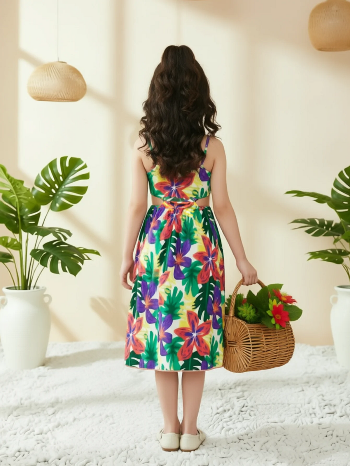 Robe fille tropicale à fines bretelles – CLEVI Paris
