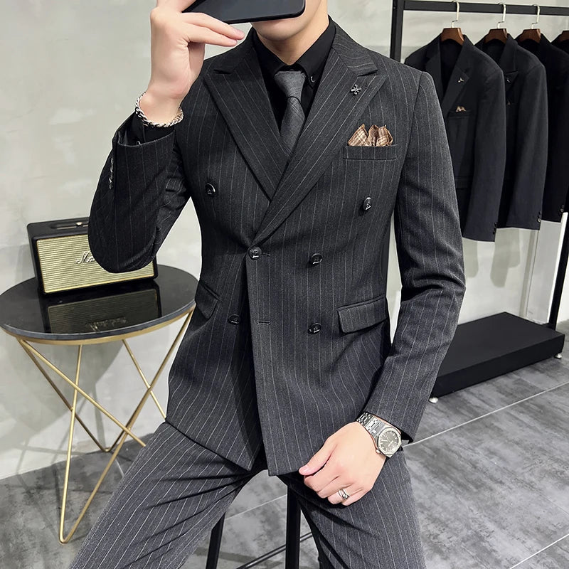 Costume 3 pièces rayé homme slim – CLEVI Paris