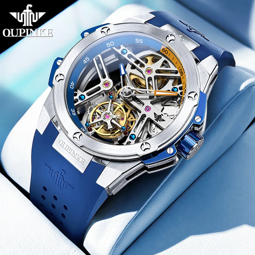 OUPINKE 8003 Montre Homme Tourbillon Automatique Saphir Silicone Bicolore 5ATM – CLEVI Paris