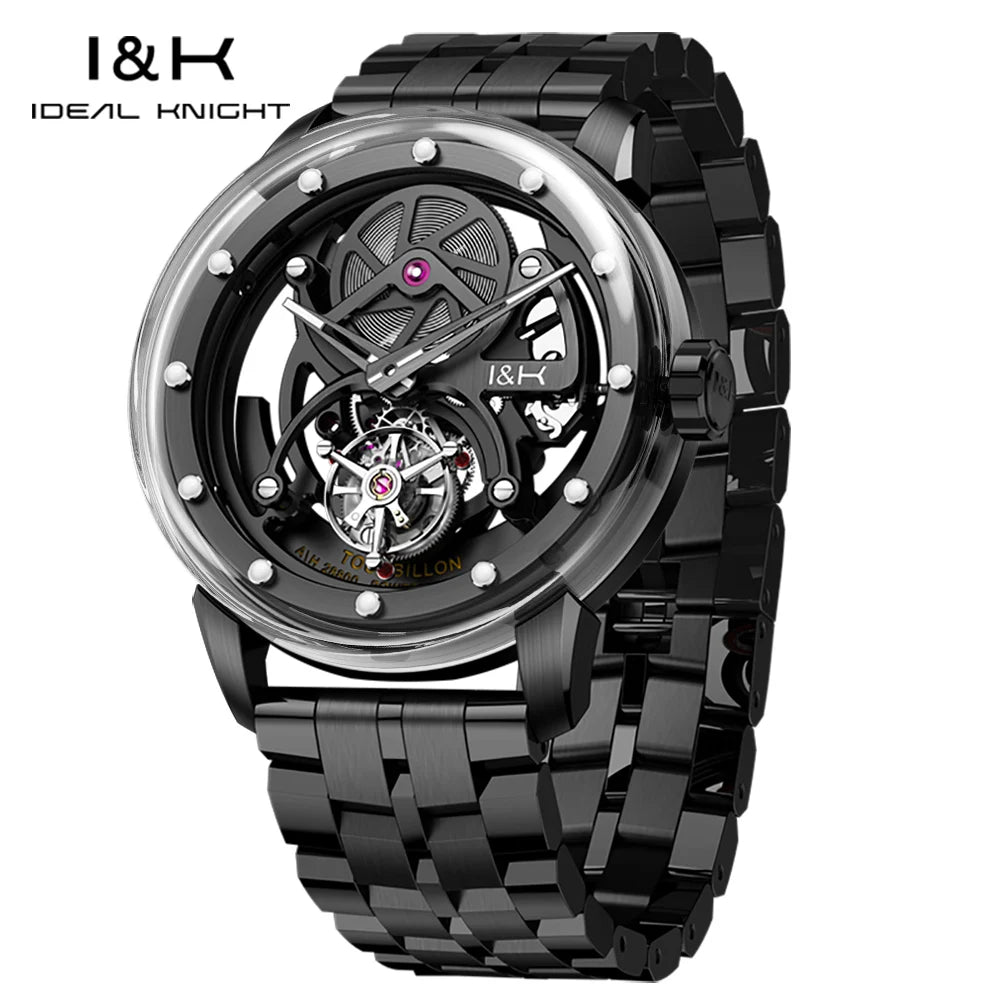 Montre Homme Mécanique Automatique Tourbillon Squelette Acier Inoxydable Verre Saphir Étanche – CLEVI Paris