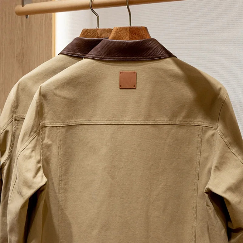 Veste homme camel à revers et rivets – CLEVI Paris