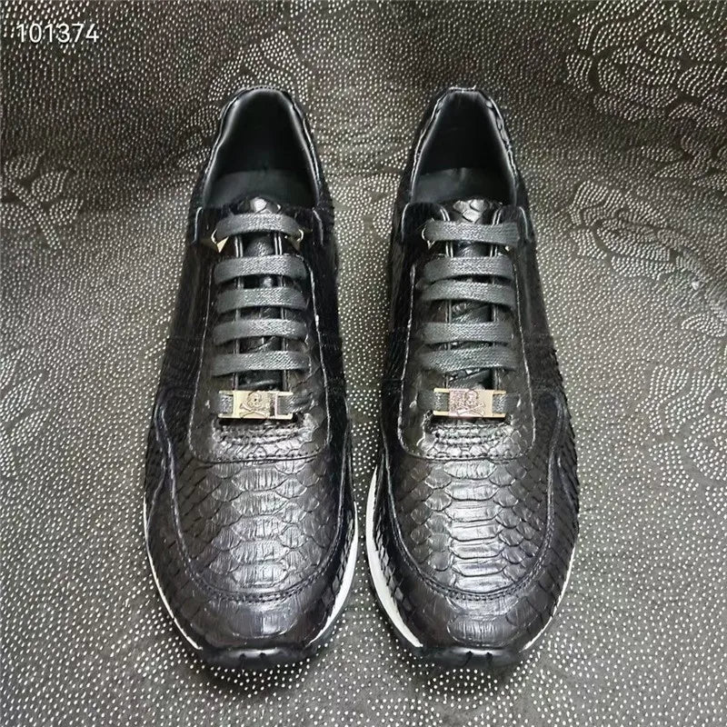Sneakers Cuir Serpent Homme Lacets Noir Gris – CLEVI Paris
