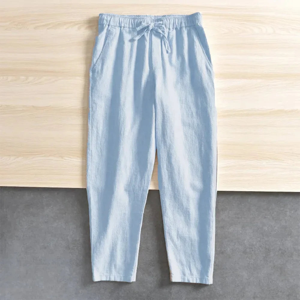 Pantalon Homme Lin Coton Jambe Droite Taille Élastique Cordon Léger Respirant Casual Été Multi-Couleurs – CLEVI Paris