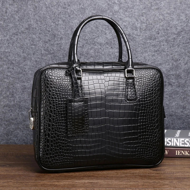 Serviette Cuir Motif Croco Noir Homme – CLEVI Paris
