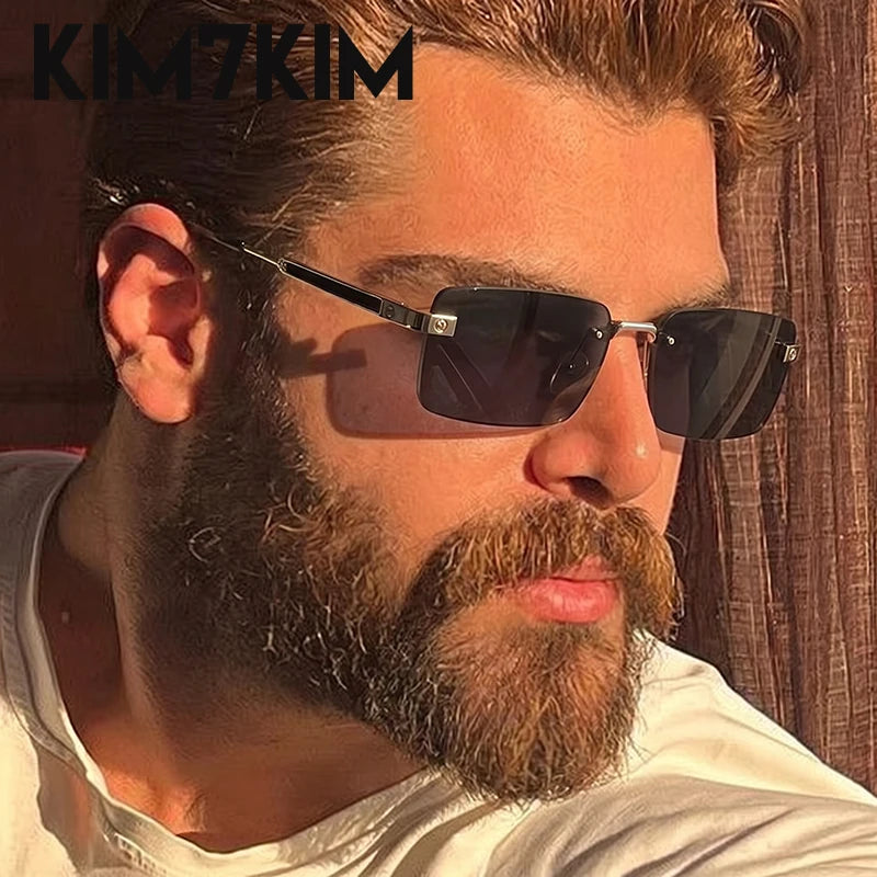 Lunettes de Soleil Rimless Rectangle Hip Hop Y2K Homme – CLEVI Paris