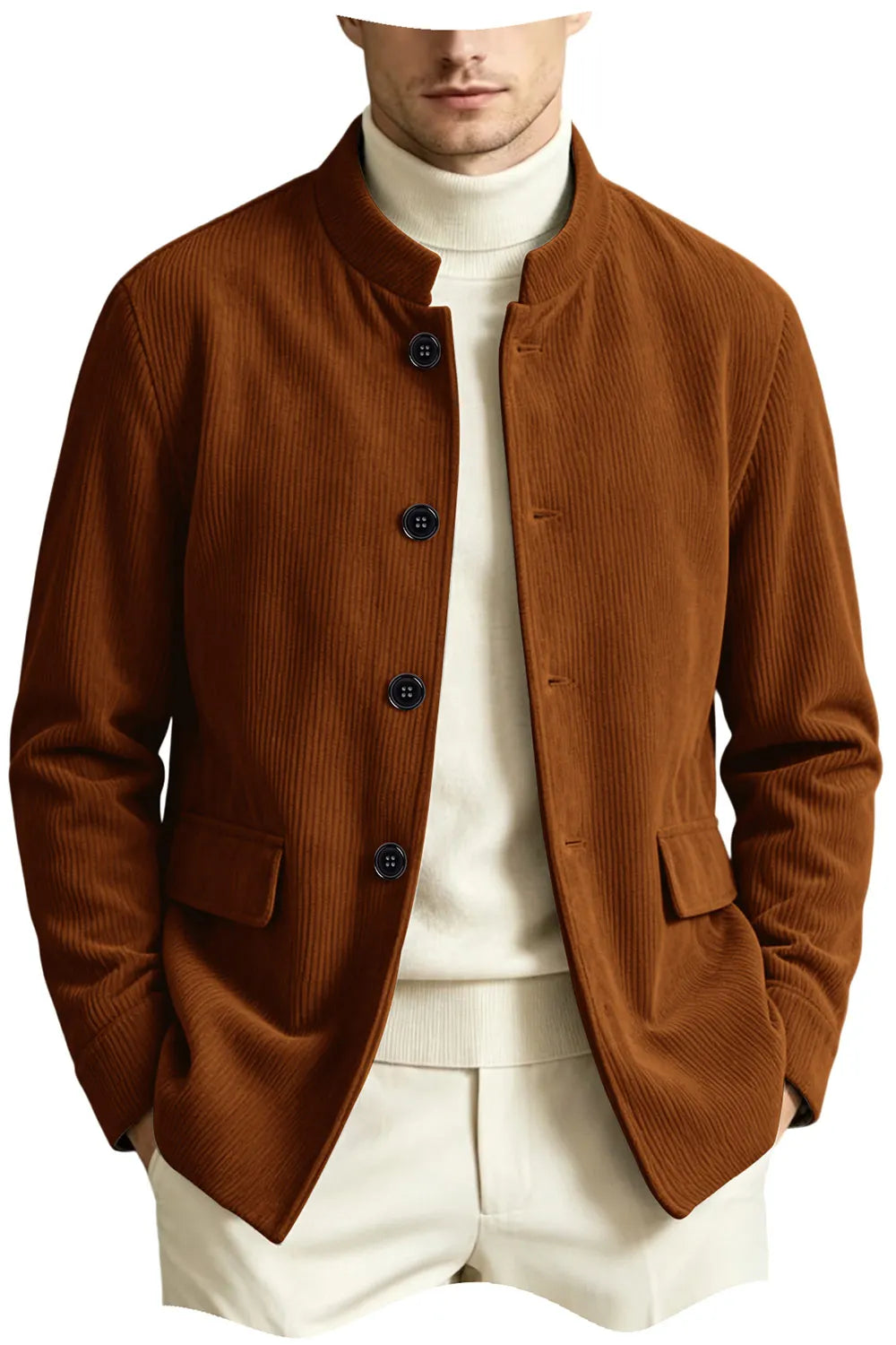 Blazer homme en velours côtelé à col montant – CLEVI Paris